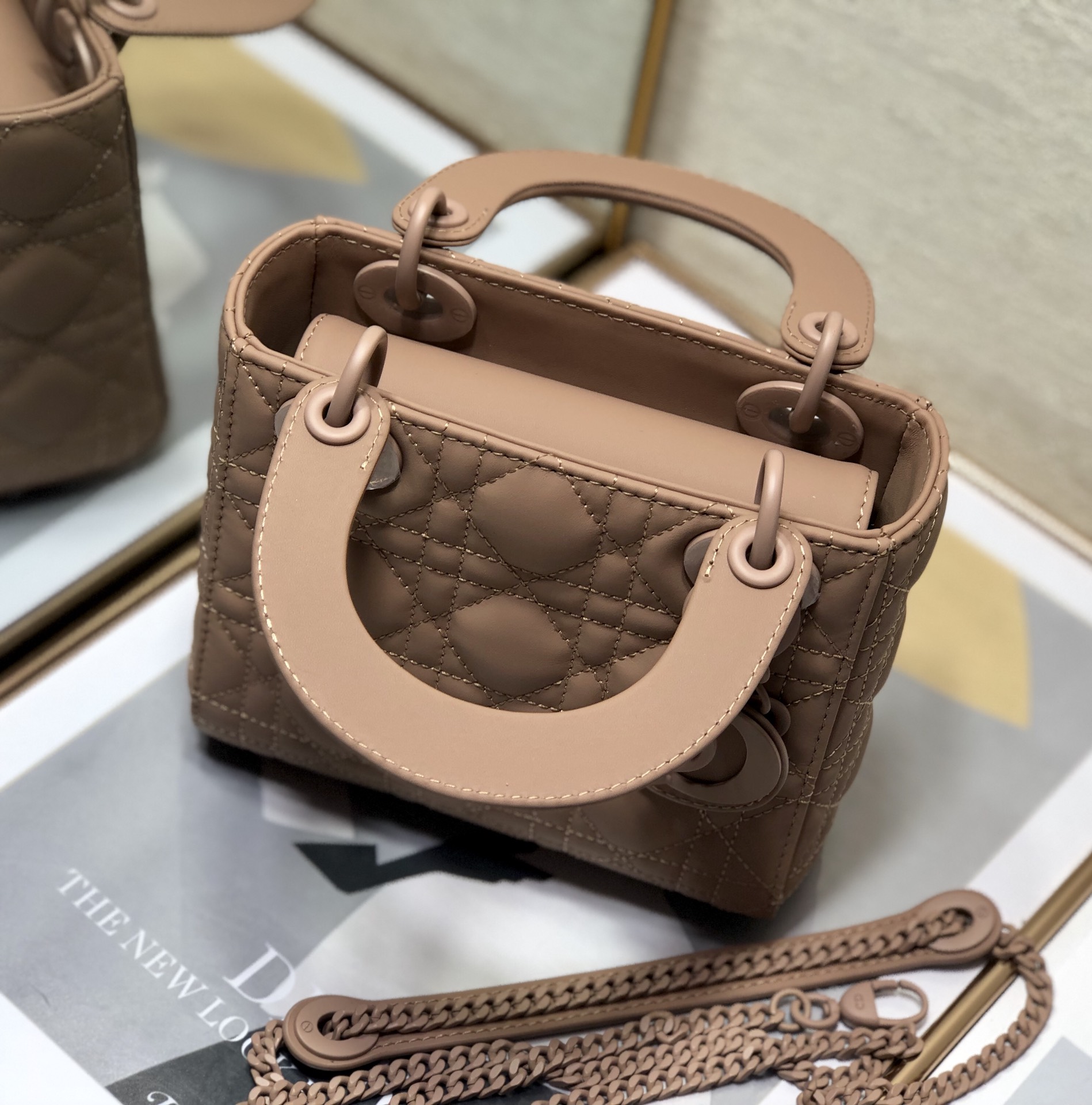 Mini Lady Dior Bag Biscuit Ultramatte Cannage Calfskin